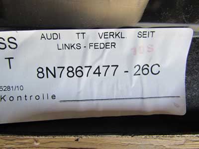 Audi TT MK1 8N Roadster Convertible Rear Firewall Quarter Panel Cover Trim Behind Seat, Left 8N786747726C3